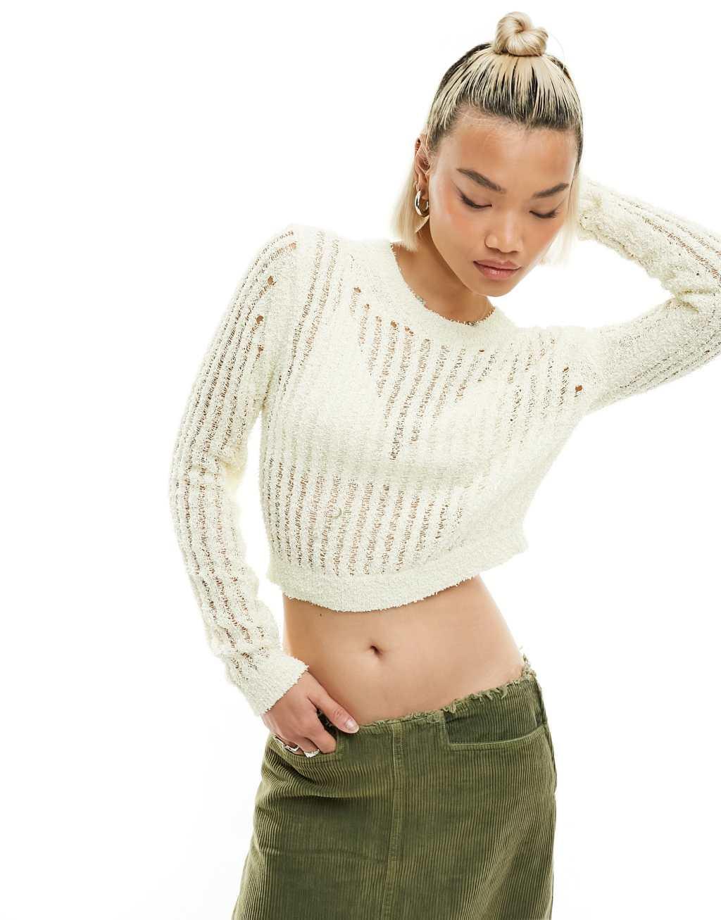 Noisy May crew neck cropped open knit top Product Image