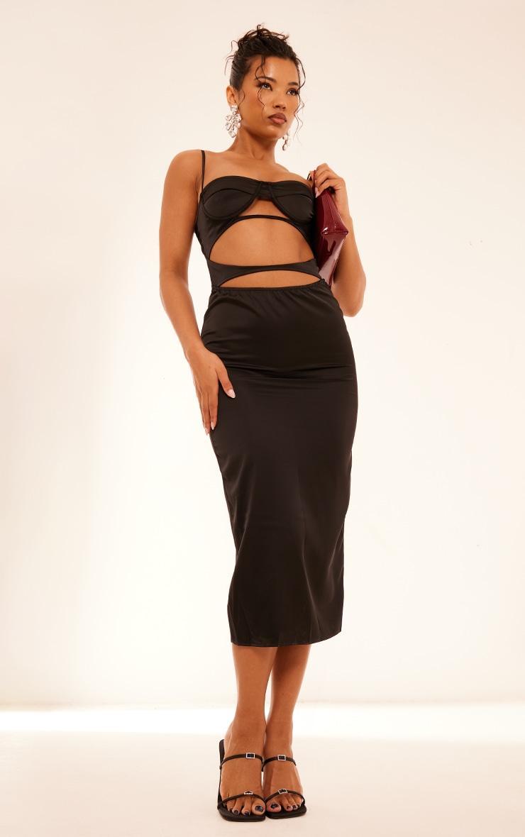 Black Satin Cut Out Cup Detail Midaxi Dress Product Image