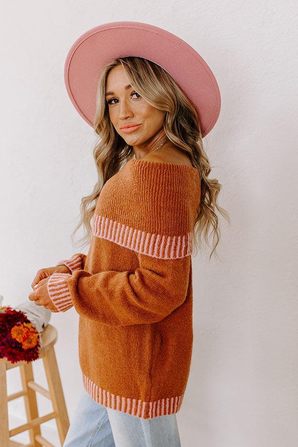 Chic Moment Off Shoulder Knit Sweater in Cinnamon Product Image