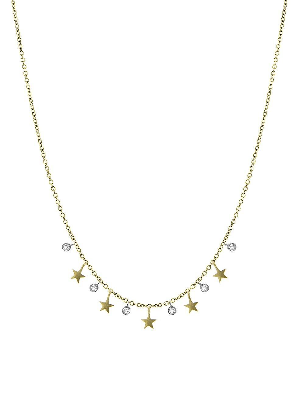 Womens 14K Yellow Gold & Diamond Star Charm Necklace Product Image