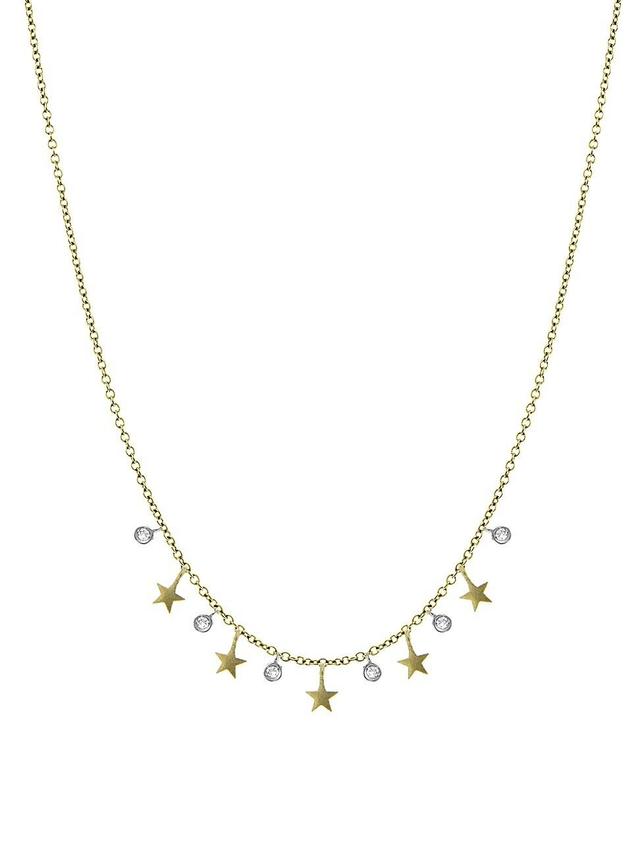 Womens 14K Yellow Gold & Diamond Star Charm Necklace Product Image