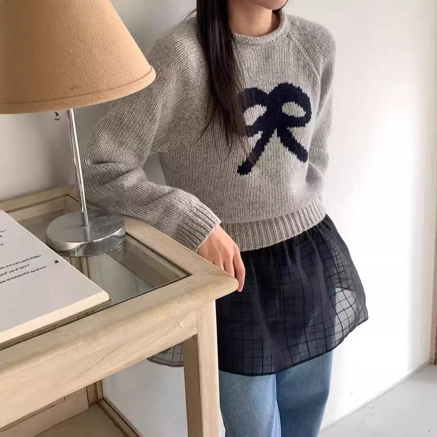 Crew Neck Bow Knitted Sweater Product Image