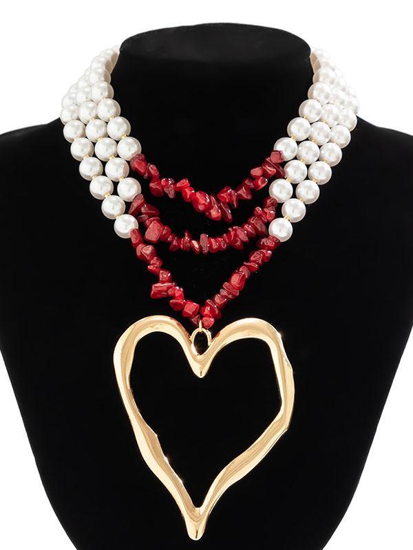 Beaded Contrast Color Heart Shape Dainty Necklace Necklaces Accessories Product Image