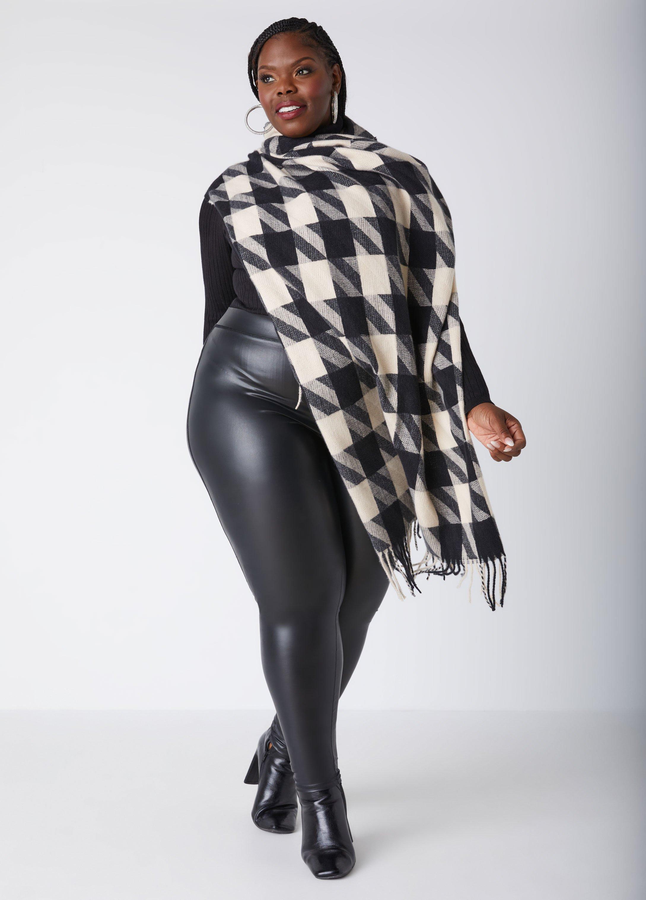 Plus Size Fringed Houndstooth Scarf Ashley Stewart Product Image