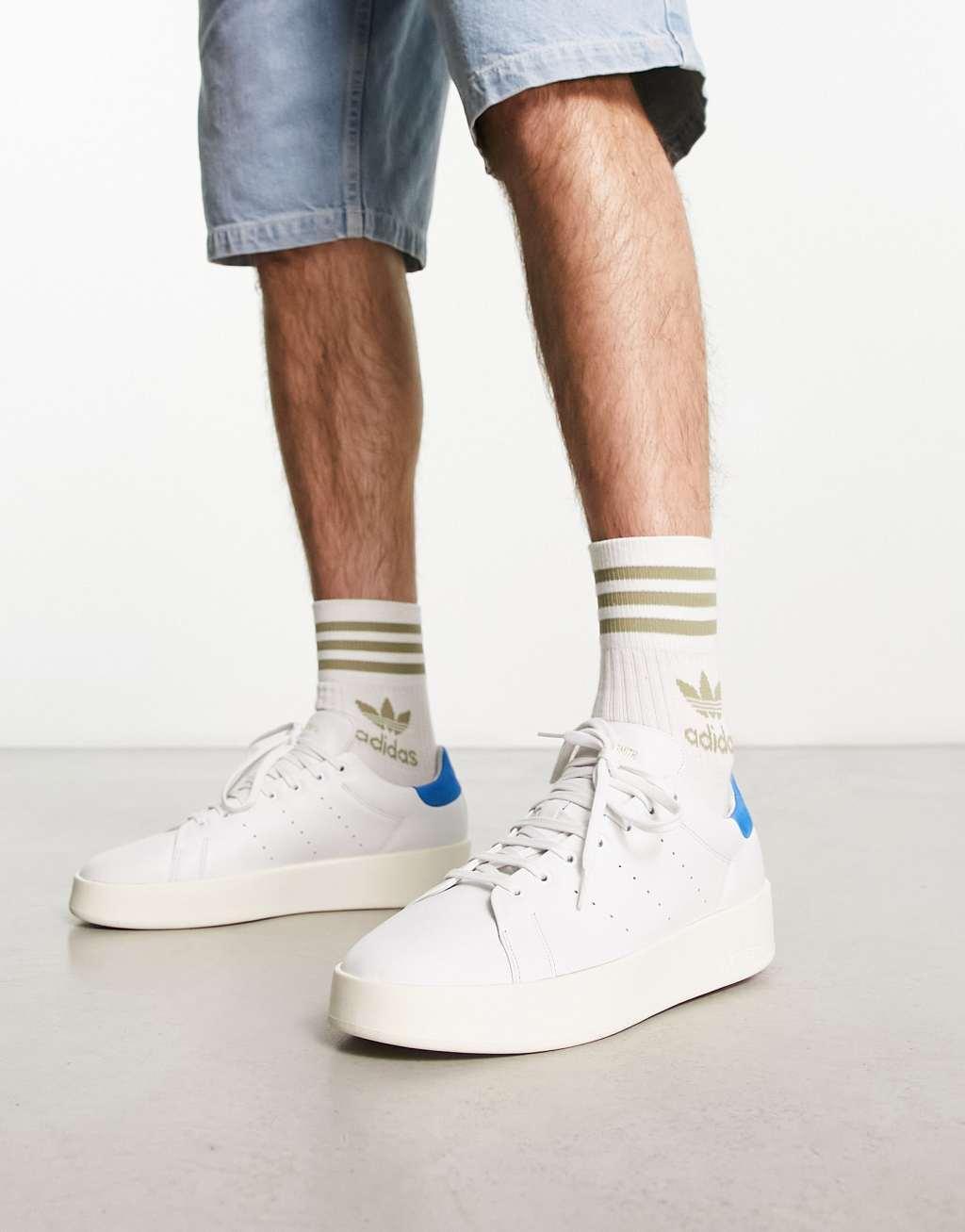 adidas Originals Stan Smith Relasted sneakers in white with blue detail Product Image