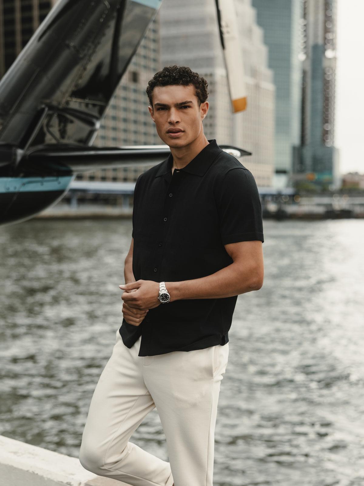 Riviera Knit Button Up | Black Signature-Fit Product Image