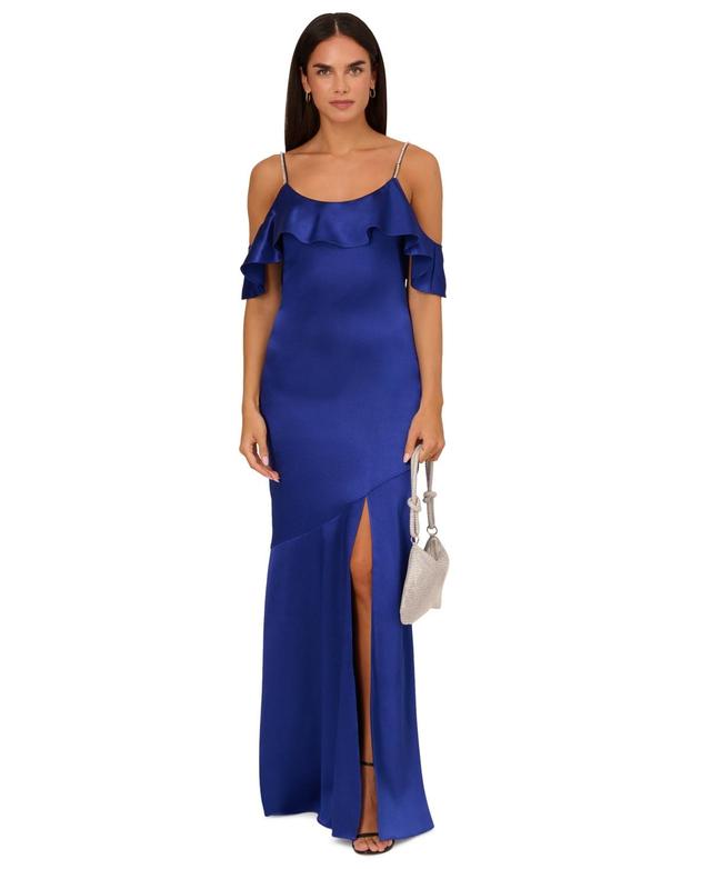 Adrianna by Adrianna Papell Womens Liquid Satin Rhinestone-Strap Gown Product Image