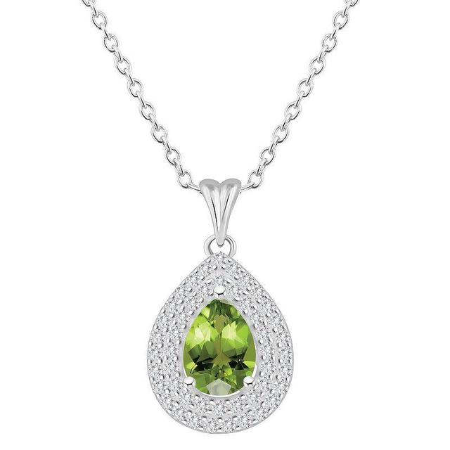 Rhodolite Garnet (1-1/10 ct. t.w.) & White Topaz (1/2 ct. t.w.) Pear Halo 18 Pendant Necklace in Sterling Silver (Also in Citrine Amethyst, Product Image