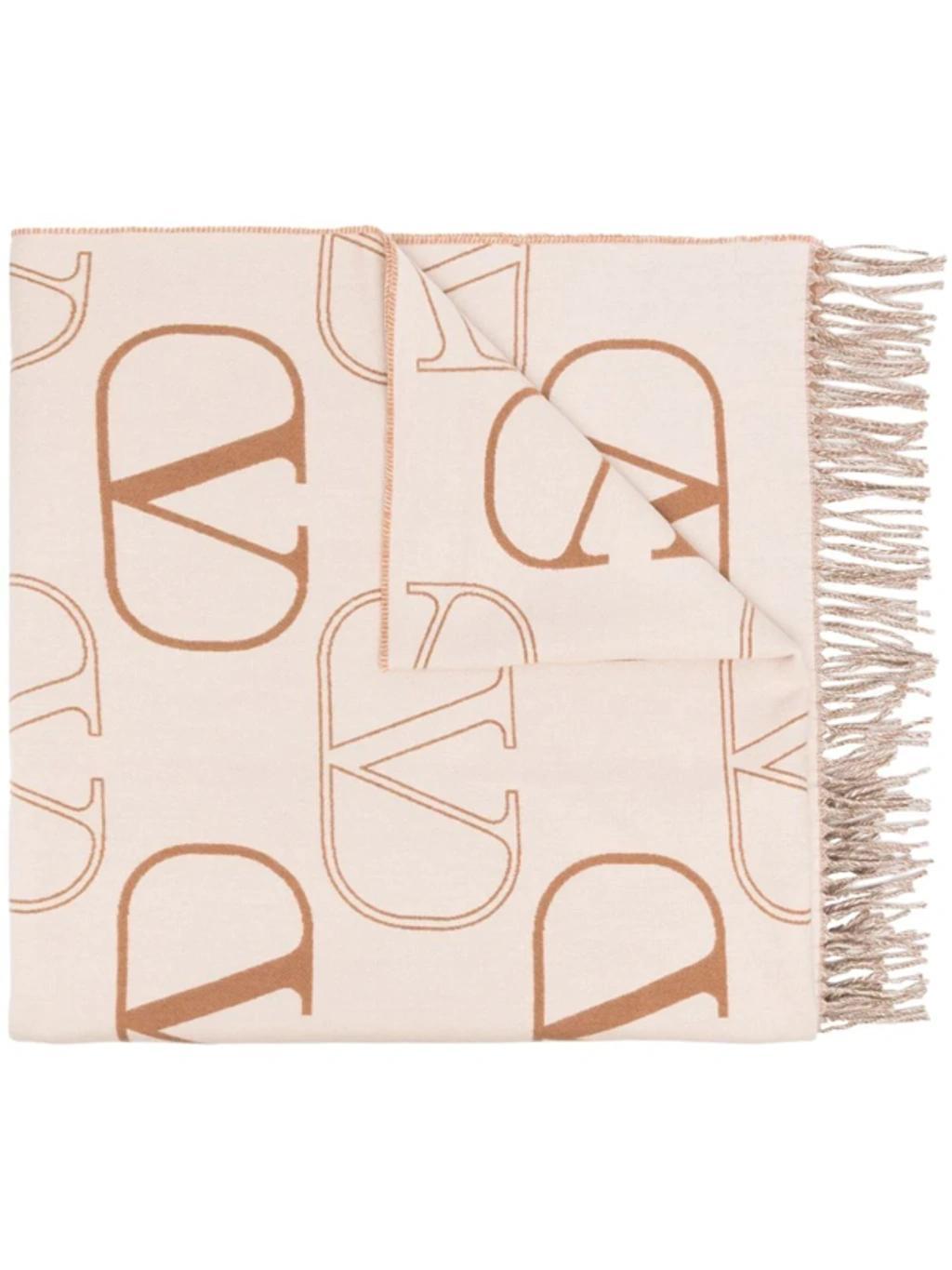 VALENTINO Logo-embroidered Fringed Scarf In Multicolour Product Image