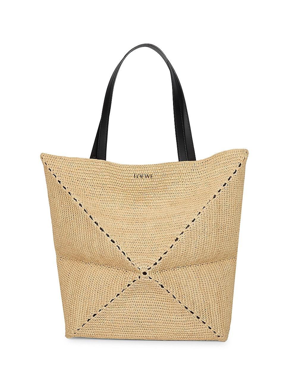 Mens LOEWE x Paulas Ibiza Large Puzzle Rafia & Leather Tote Bag Product Image