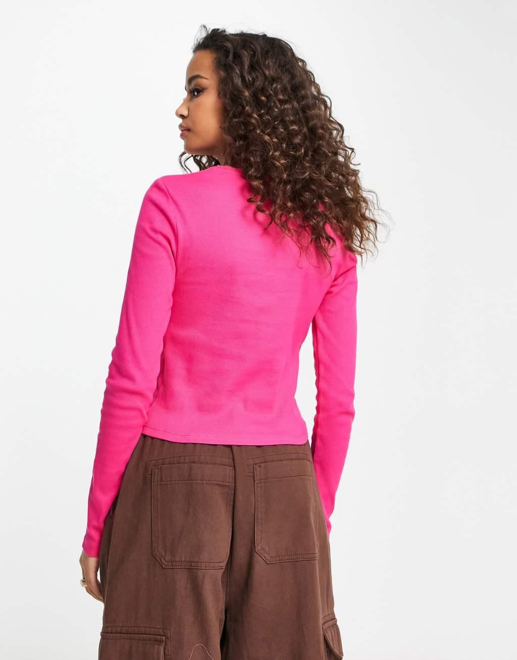 Pieces ribbed crop top in pink Product Image