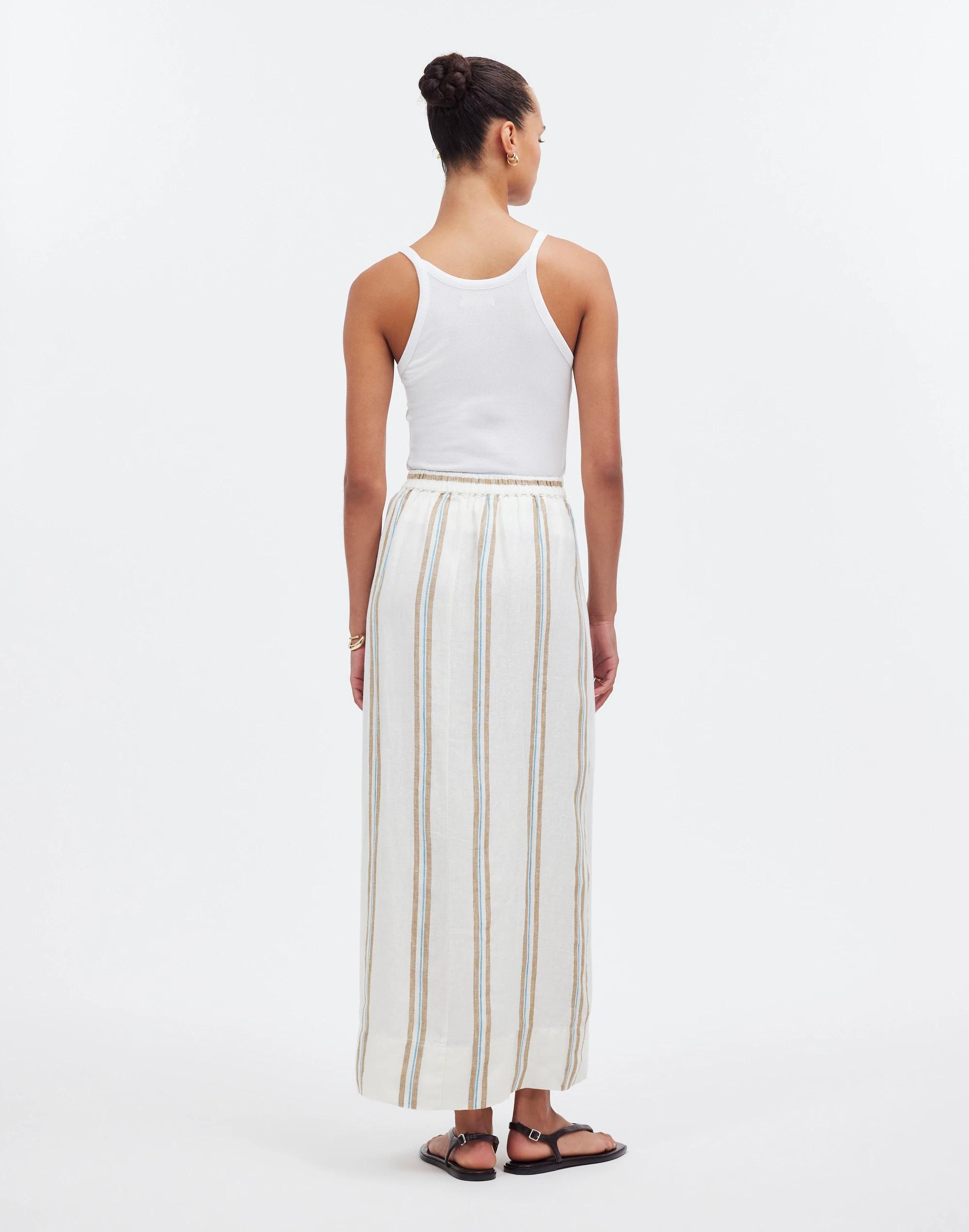 Column Maxi Skirt in Striped 100% Linen Product Image