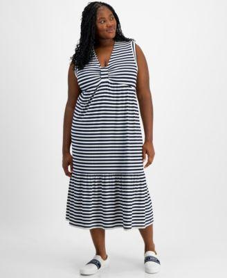 Plus Size Striped Sleeveless Midi Dress Product Image