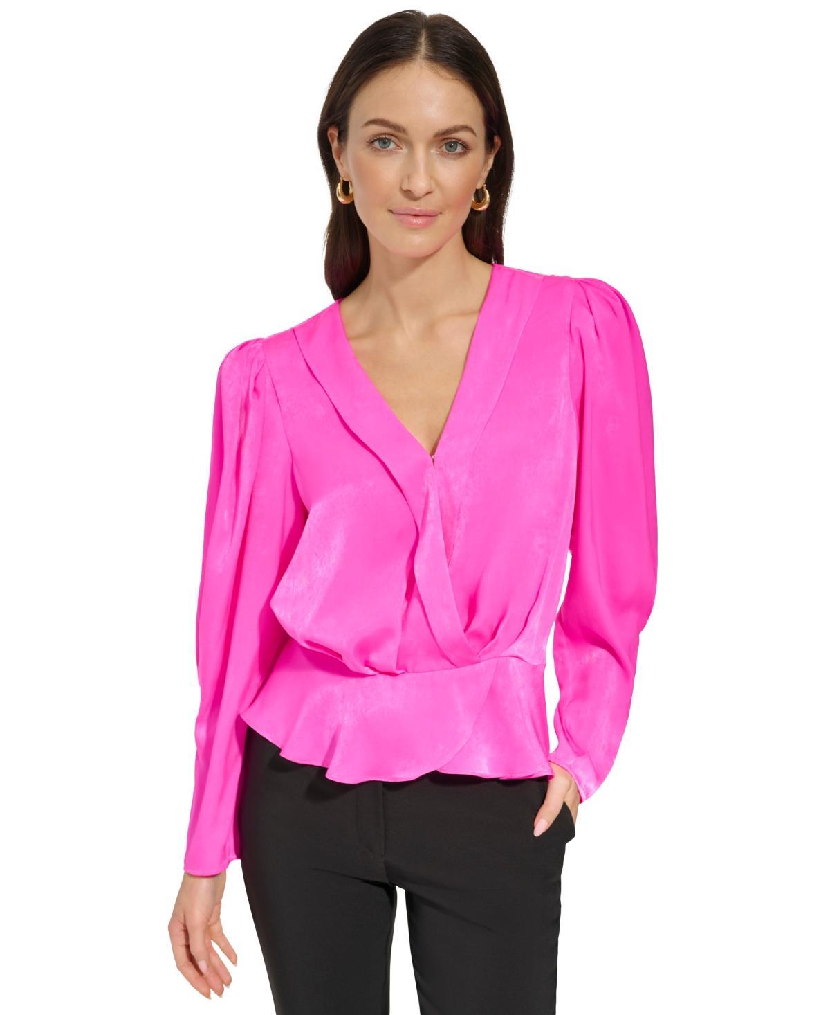 Dkny Womens Surplice V-Neck Shirred Shoulder Peplum Top Product Image