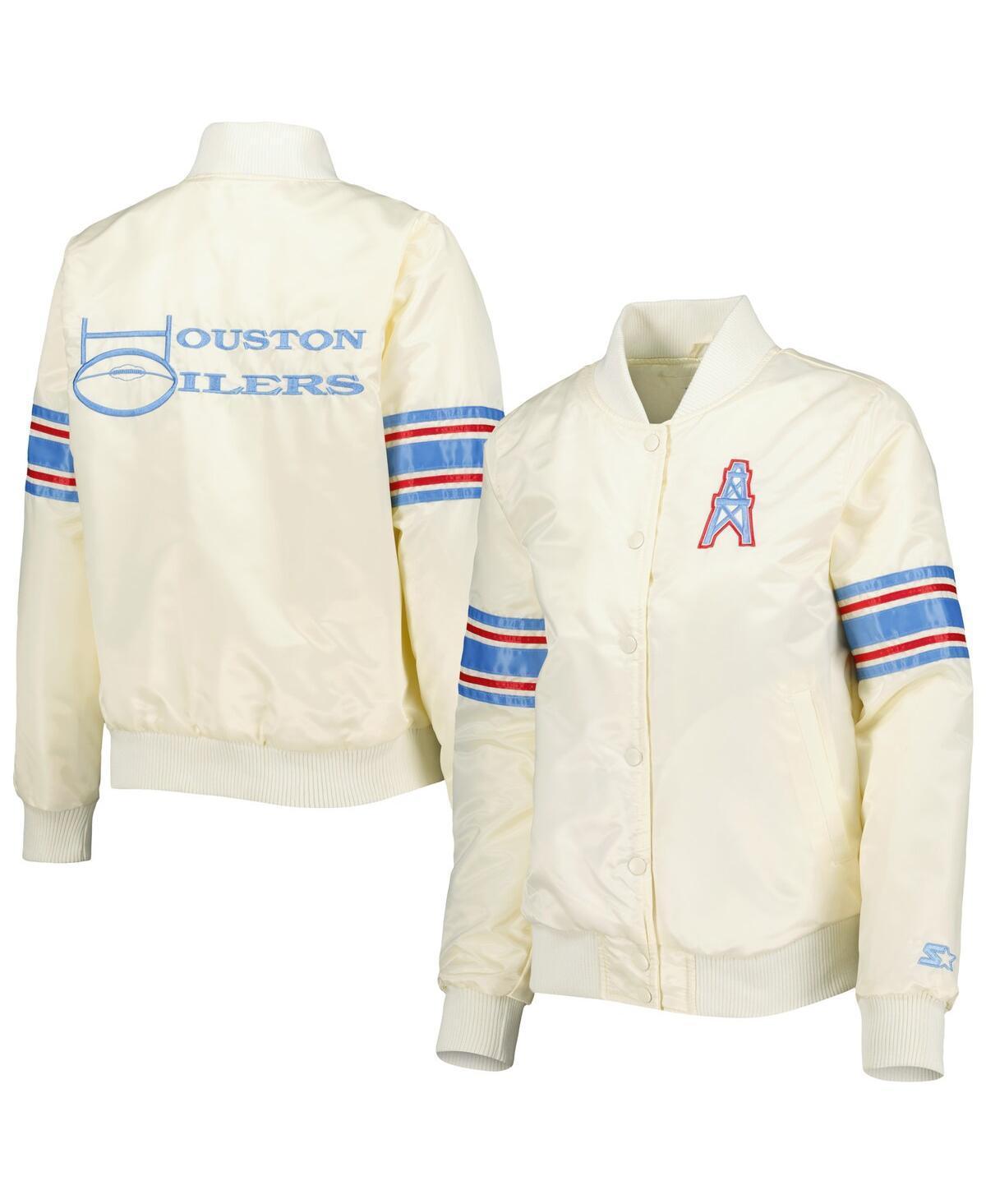 Womens Starter Cream Houston Oilers Line Up Satin Full-Snap Varsity Jacket Product Image