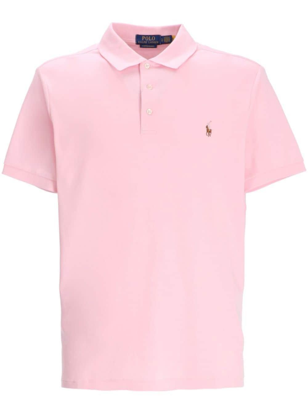 Logo-embroidered Cotton Polo Shirt In Pink Product Image