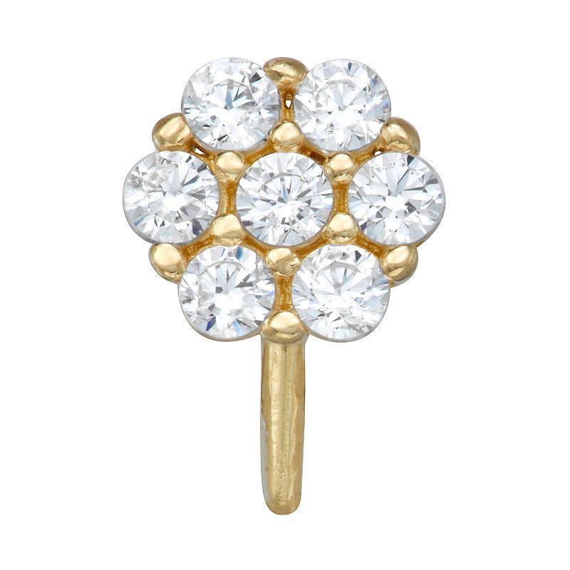 14k Gold Cubic Zirconia Flower Nose Stud, Womens, Yellow Product Image