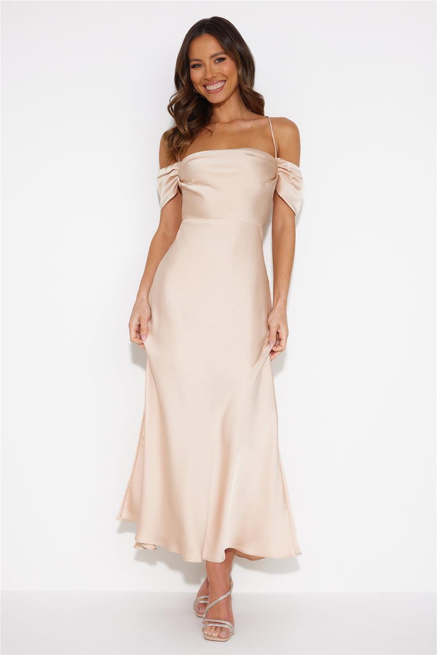 Lover Of Love Satin Maxi Dress Champagne Product Image