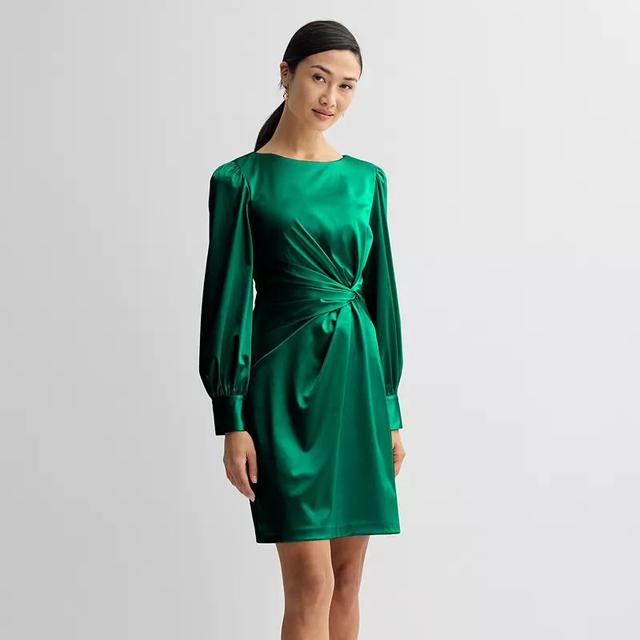 Womens Donna Ricco Long Sleeve Boat Neck Waist Knot Mini Dress Green Product Image