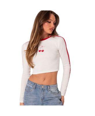 EDIKTED Cherry on Top Long Sleeve Crop Top Product Image