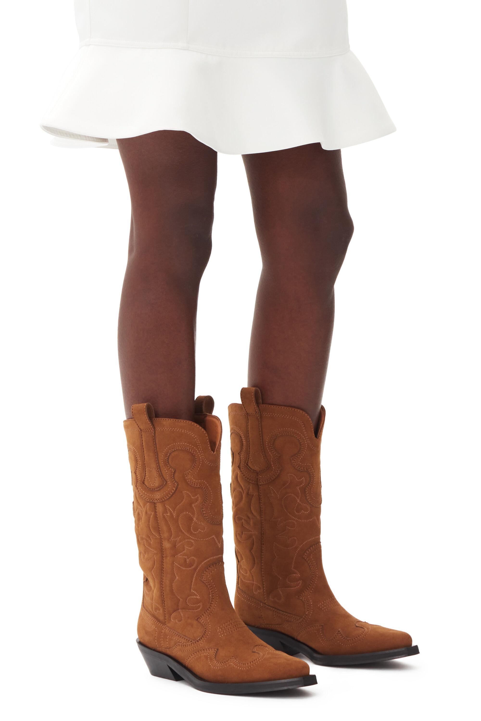 Brown Suede Mid Shaft Embroidered Western Boots Product Image