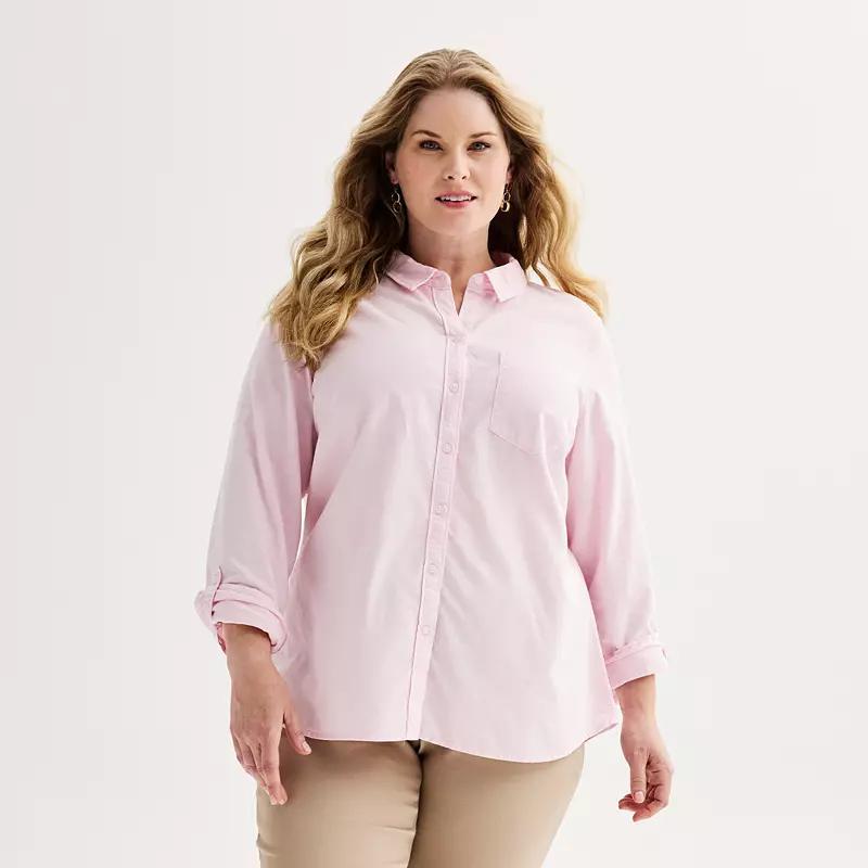 Plus Size Croft & Barrow Essential One Pocket Button Down Shirt, Womens Product Image