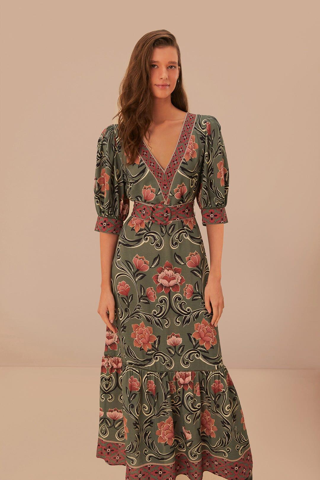 Arabesque Floral Green Maxi Dress, ARABESQUE FLORAL GREEN / S Product Image