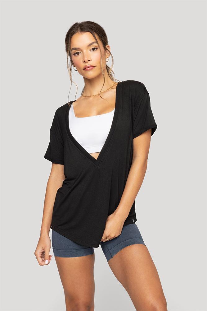 Reversible Deep V Tee - Black Product Image