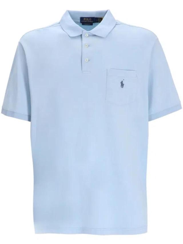 Logo-embroidered Cotton Polo Shirt In Blue Product Image