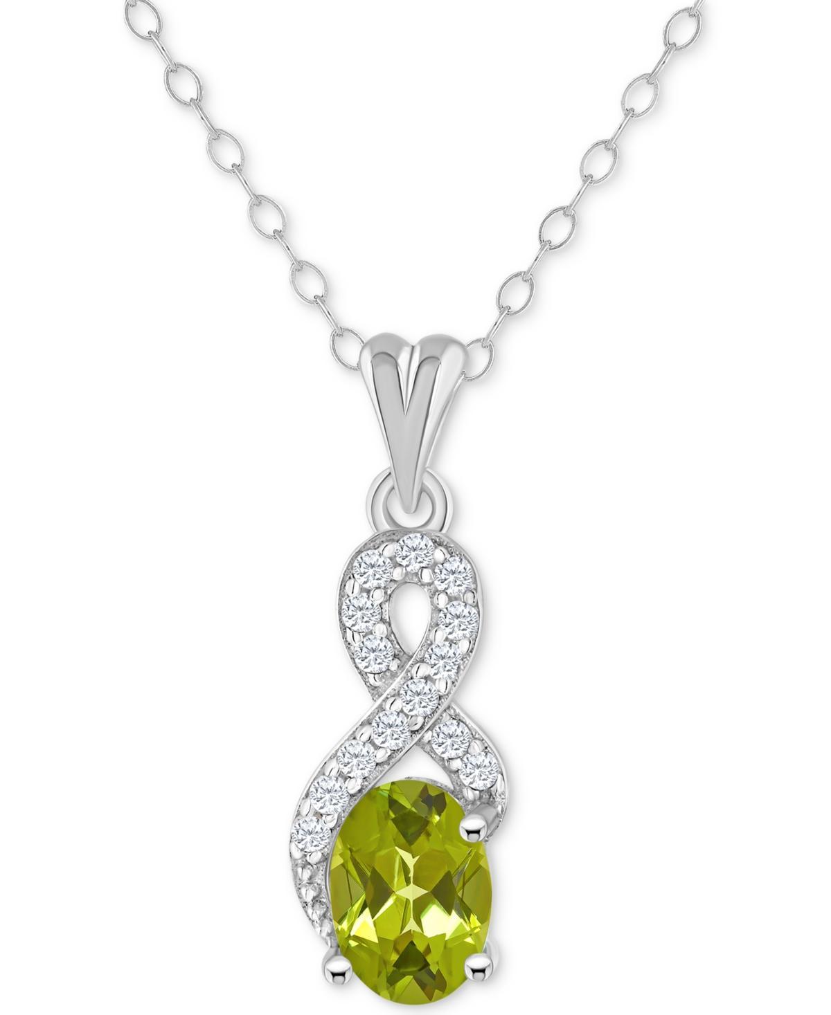 Celebration Gems Sterling Silver Peridot & White Topaz Accent Oval Pendant Necklace, Womens Product Image