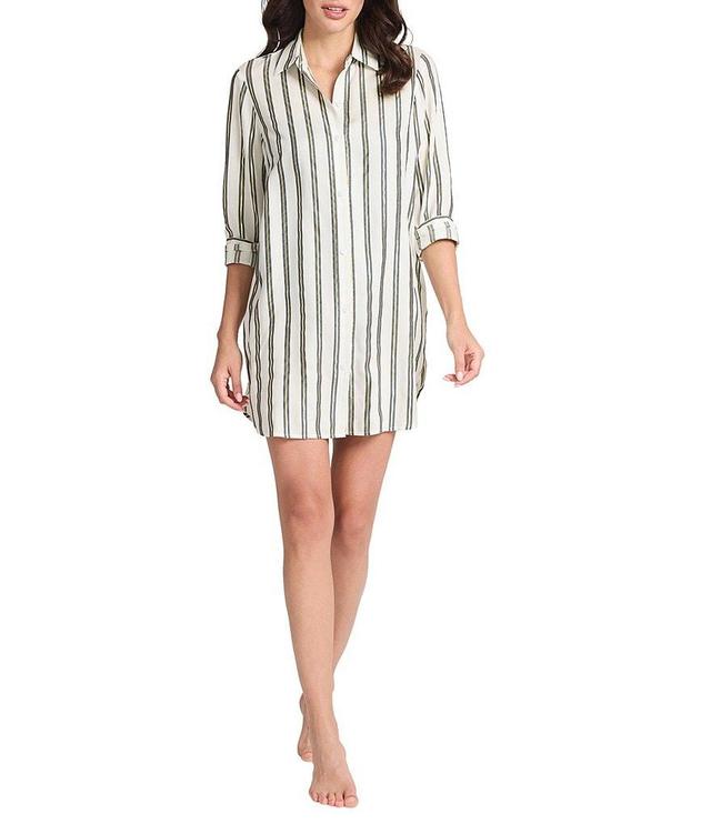 Tommy Bahama Shimmer Stripe Collared Long Sleeve Button Front Swim Cover-Up Shirt Dress Product Image