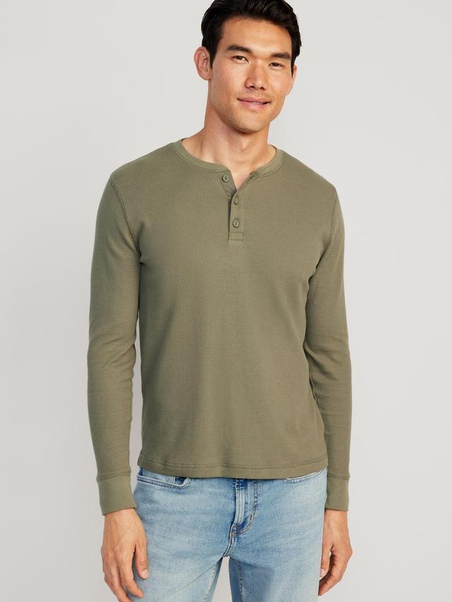 Old Navy Waffle-Knit Built-In Flex Henley T-Shirt for Men - Stone Wall - male - Size: S Product Image