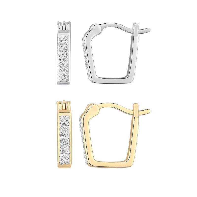 Chrystina Crystal Square Hoop Earring Duo Set, Womens, White Product Image