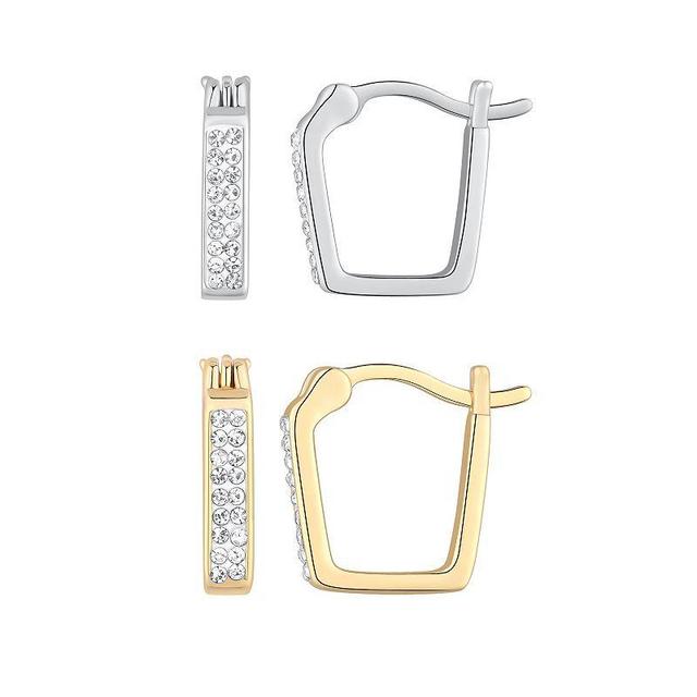 Chrystina Crystal Square Hoop Earring Duo Set, Womens, White Product Image