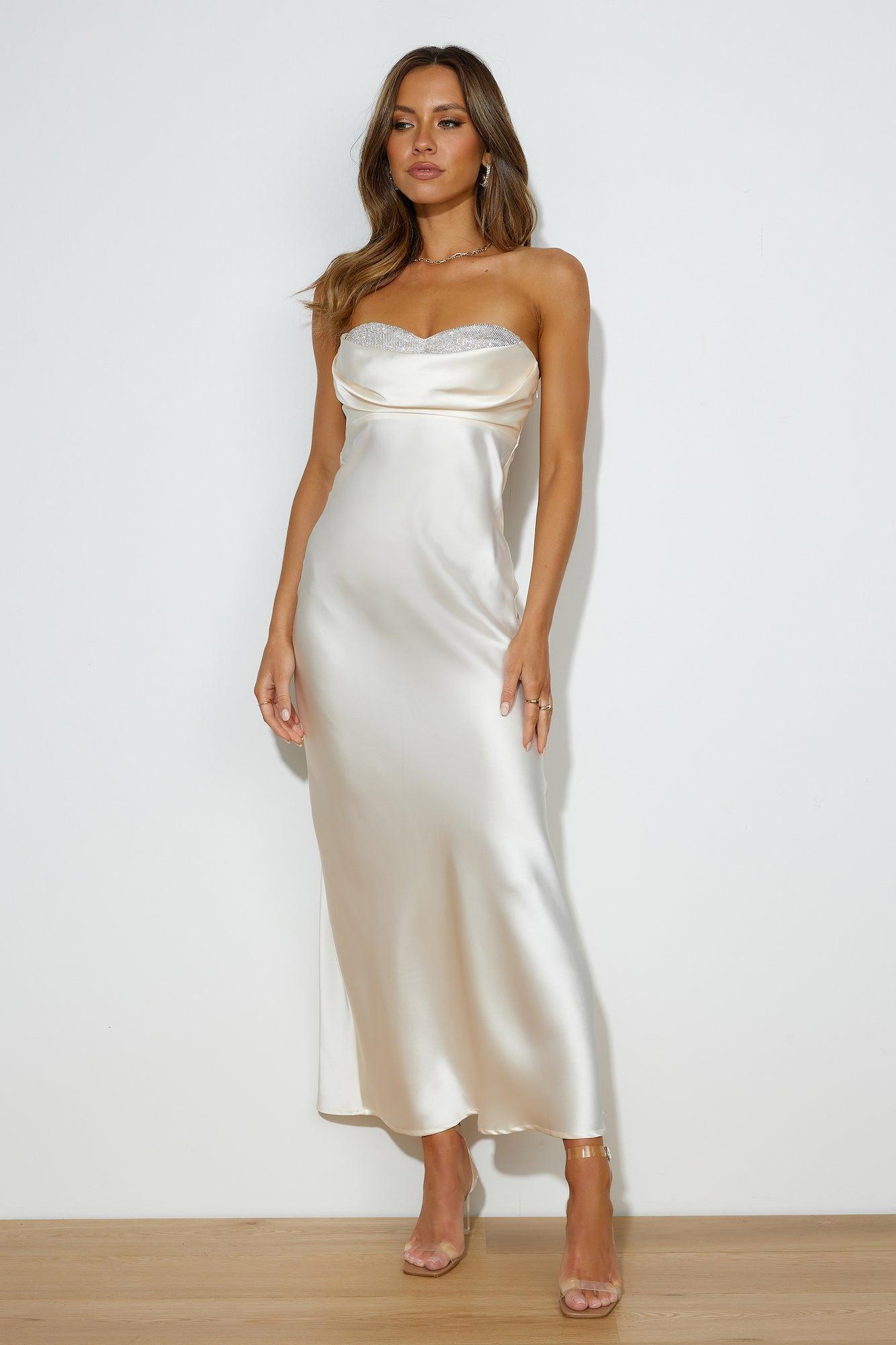 Luxe Dance Satin Maxi Dress Champagne Product Image