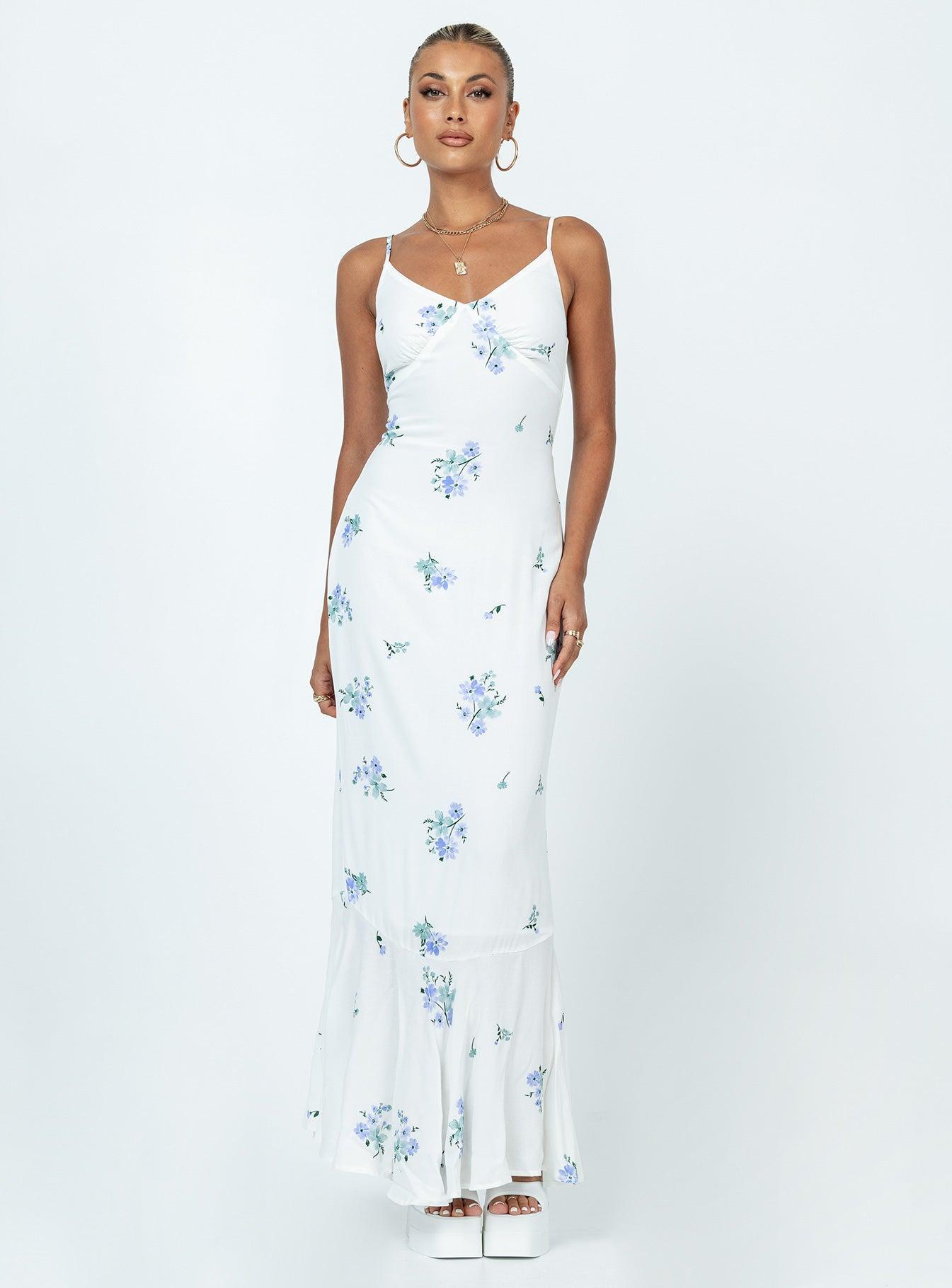 Sing Along Maxi Dress White / Blue Product Image