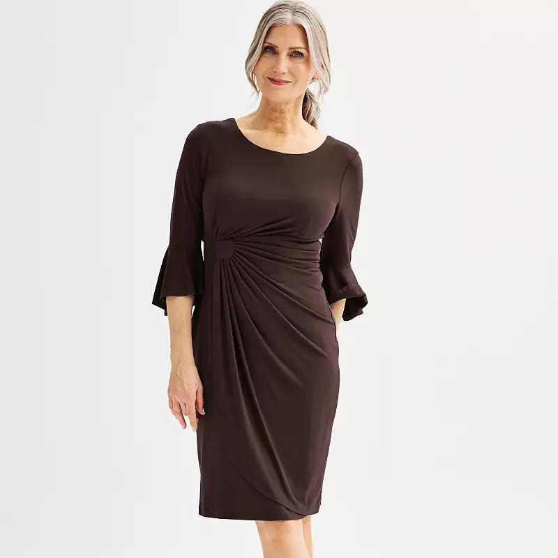 Connected Apparel Faux Wrap Bell Sleeve Jersey Cocktail Dress Product Image