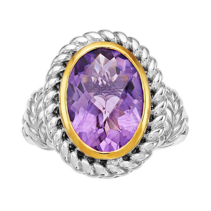 Sterling Silver & Gold Tone Oval Amethyst Ring, Womens Two Tone Product Image