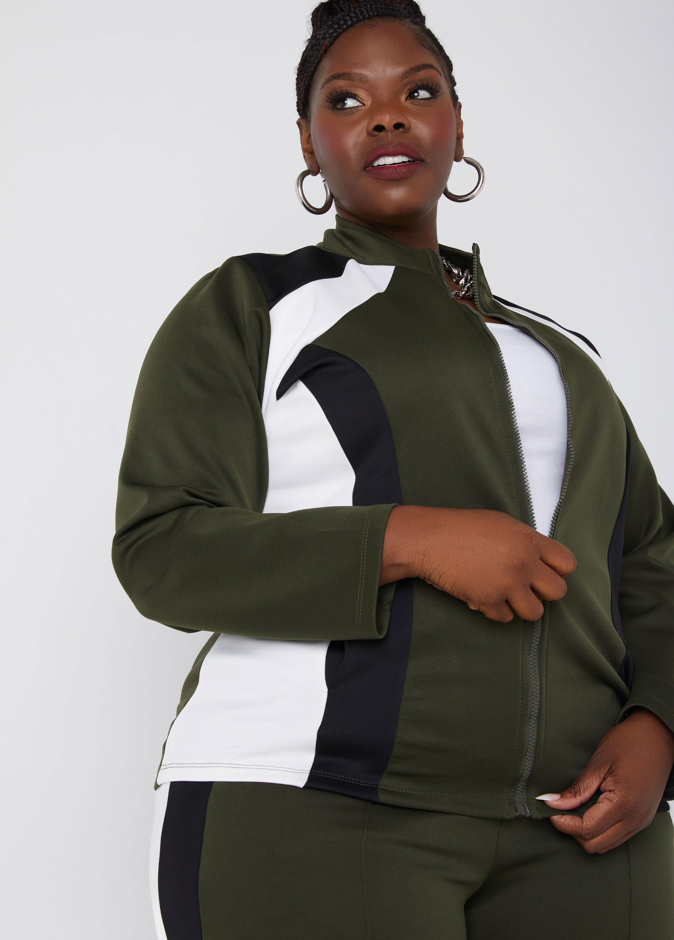 Plus Size Zip Front Colorblock Track Jacket Ashley Stewart Product Image