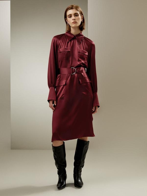 Jam Red Silk Charmeuse Trench Dress Product Image