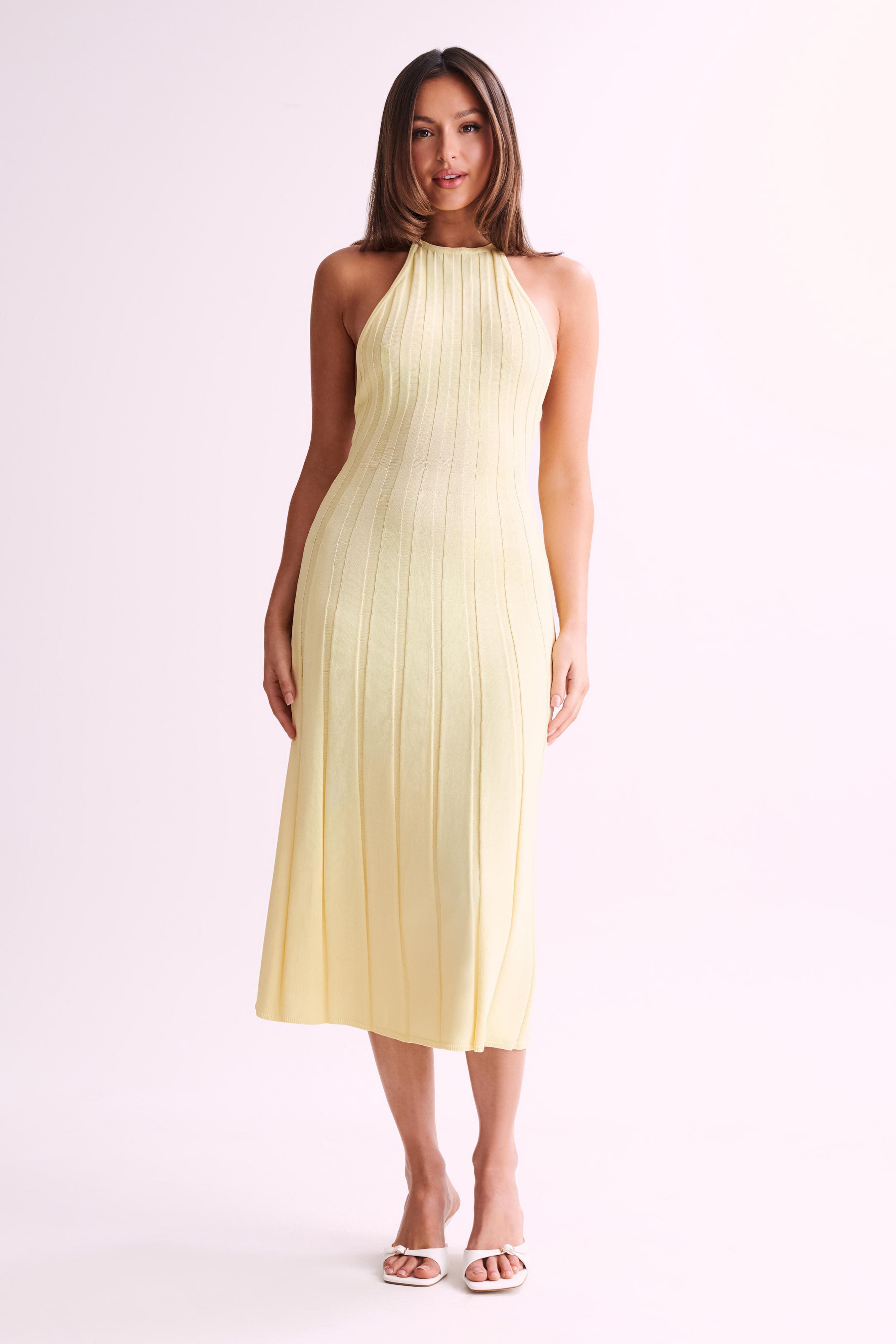 Adrienne Halter Neck Midi Dress - Lemon Product Image