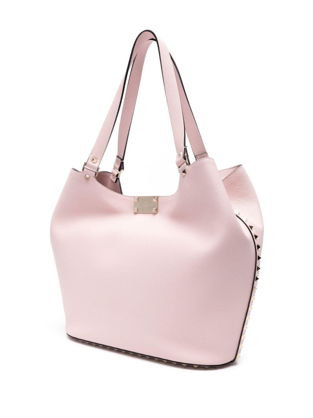 Small Rockstud Leather Tote Bag In Powder Product Image