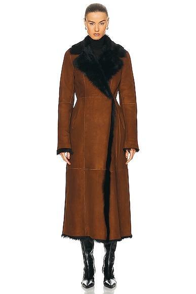 NOUR HAMMOUR Joni Shearling Coat in Cognac Product Image