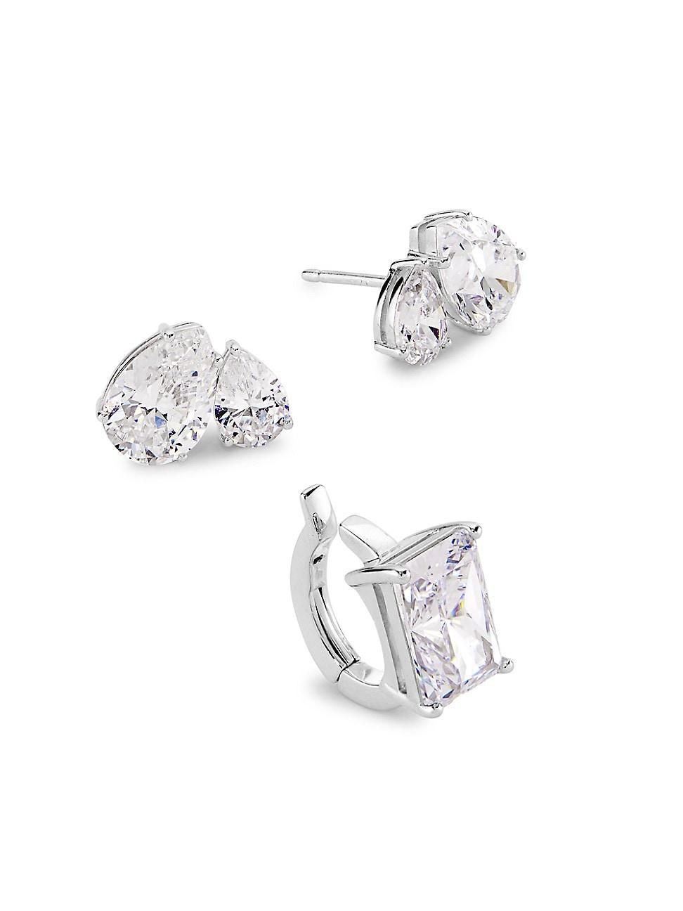 Womens Ear Candy Rhodium-Plated & Cubic Zirconia 3-Piece Earrings Set Product Image