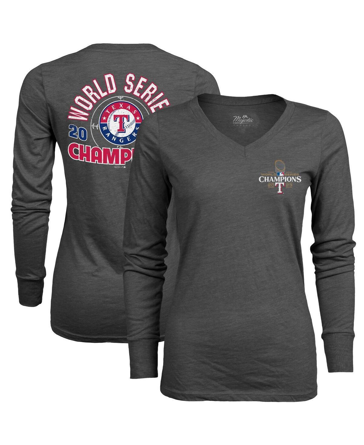 Womens Majestic Threads Charcoal Texas Rangers 2023 World Series Champions Power Play Tri-Blend V-Neck T-shirt Product Image