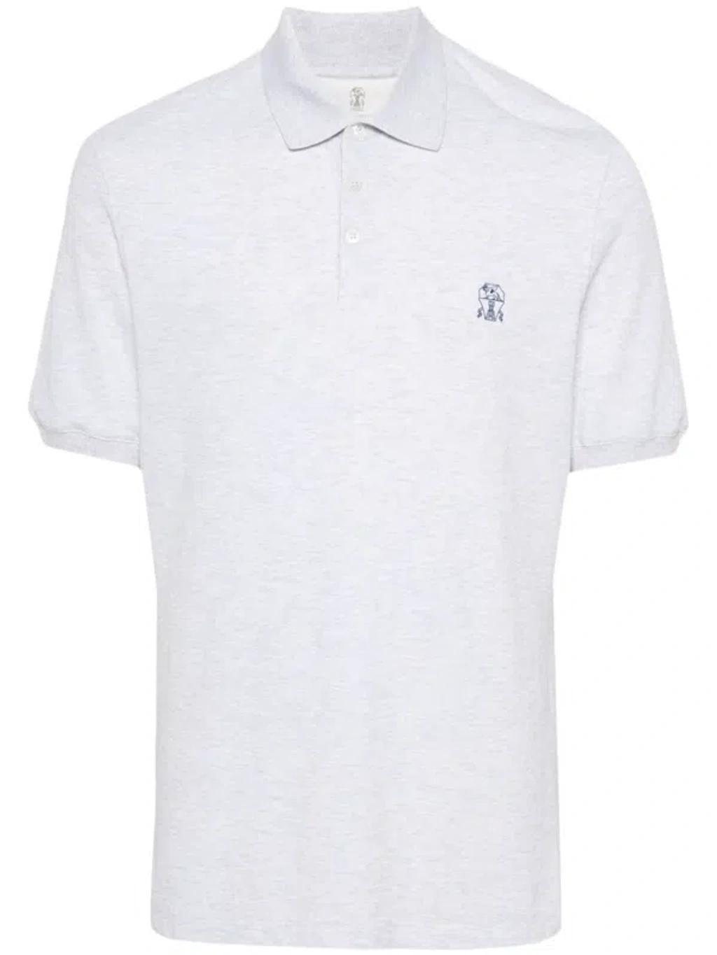 BRUNELLO CUCINELLI Cotton Piquet Logo Polo In Pearl Grey Product Image