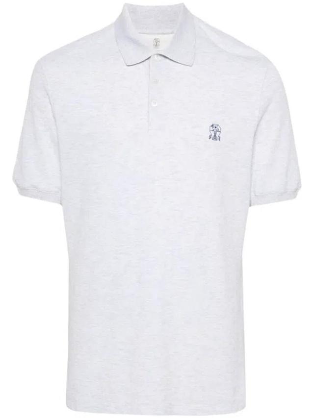 BRUNELLO CUCINELLI Cotton Piquet Logo Polo In Pearl Grey Product Image