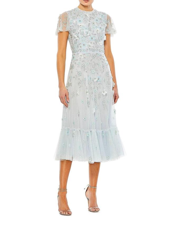 Womens Sequined Floral Tulle Midi-Dress Product Image