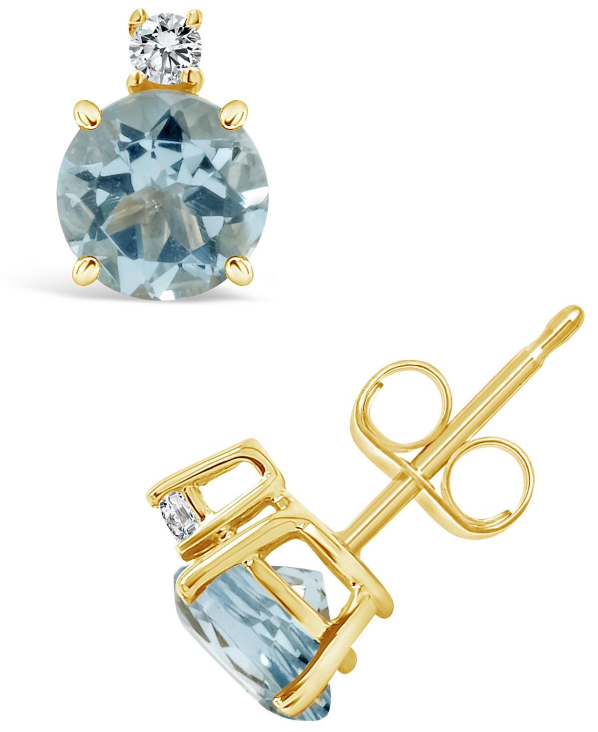 Celebration Gems 14K Yellow Gold 6mm Round Aquamarine Diamond Accent Earrings, Womens, 14k Gold Product Image