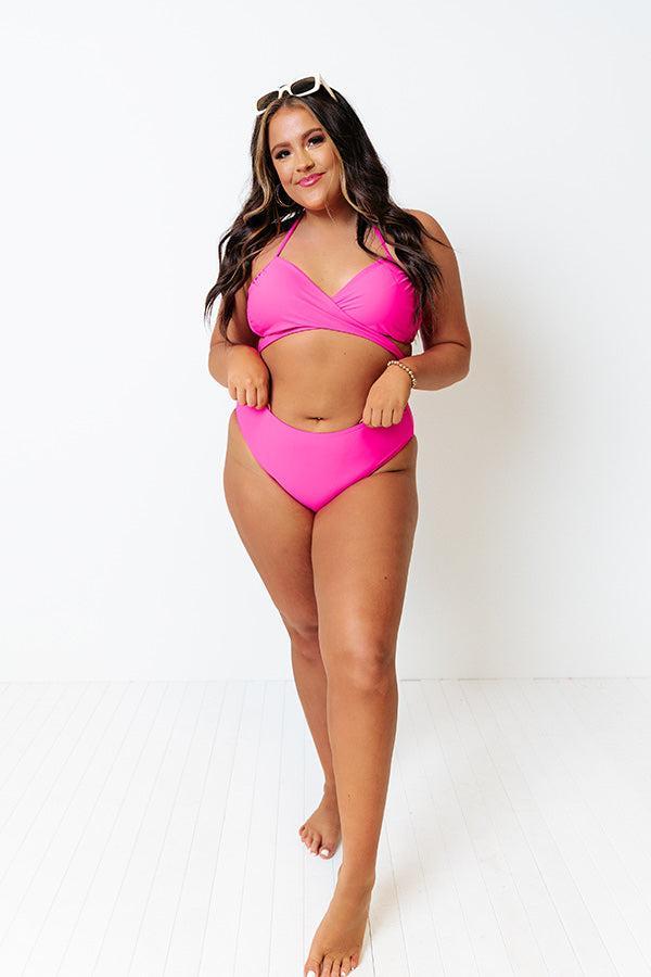 Sandy Seaside High Waist Bikini Bottom in Hot Pink Curves Product Image